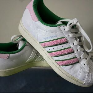 Adidas Superstar White with Pink and Green Accents